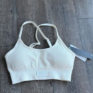 Cream Ribbed Sports Bra